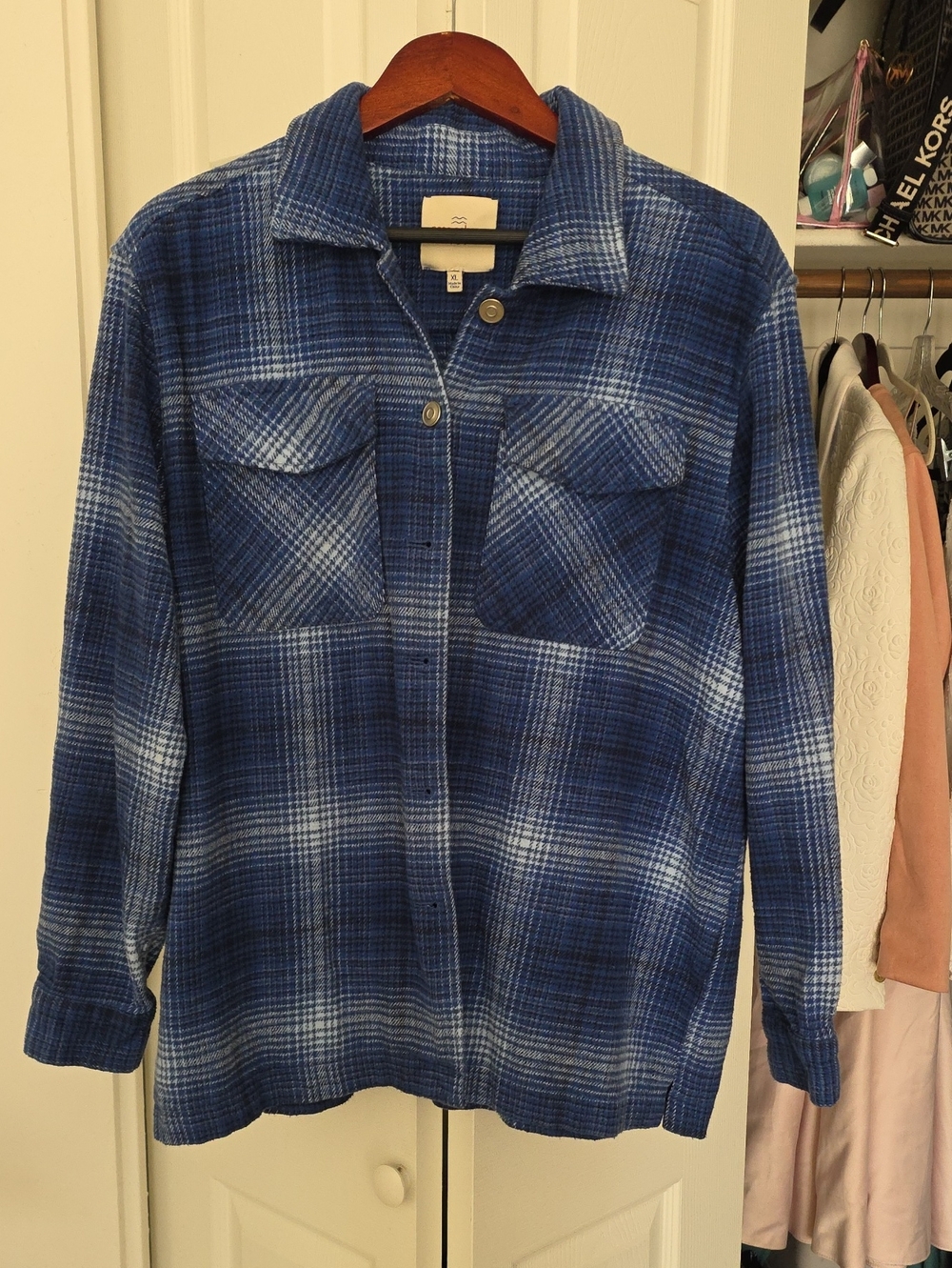 Women’s Blue Plaid Utility Shacket Jacket